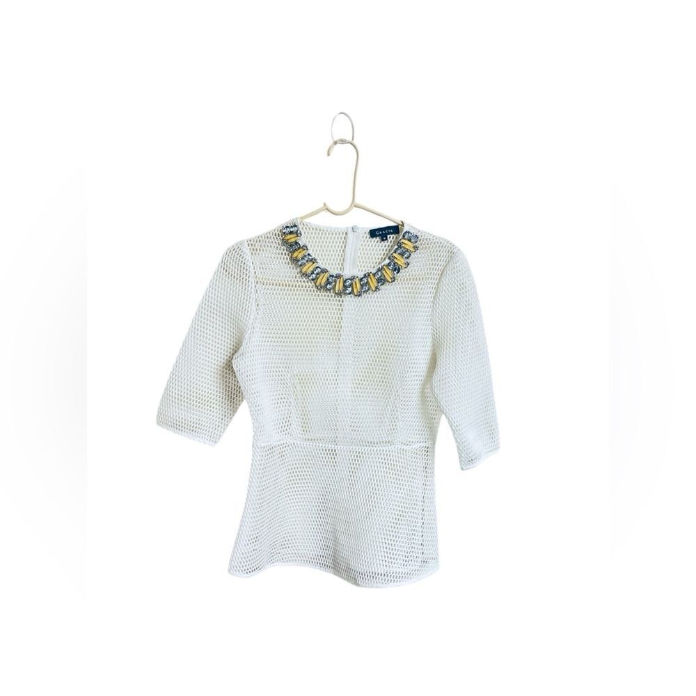 Gracia Peplum Mesh Jeweled top Size M